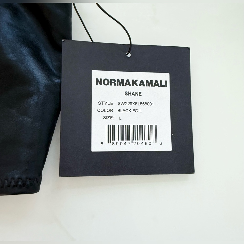 NWT Norma Kamali Shane Cutout One Piece Swimsuit Shiny Black Size L - Picture 5 of 8